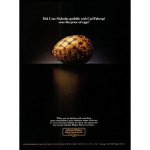 1984 Johnnie Walker Black Label Scotch Vintage Print Ad Faberge Egg Wall Art